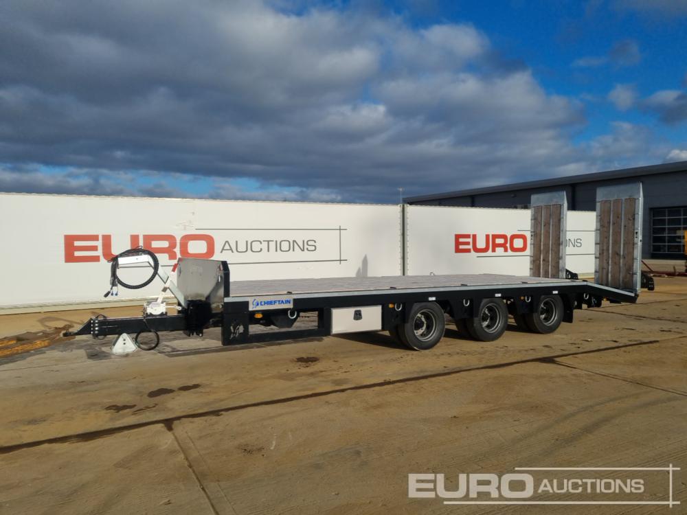 Unused 2022 Chieftain Tri Axle Sprung Draw Bar Low Loader Trailer, Hydraulic Ramps, 8 Stud Axle